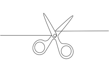 Simple scissors outline continuous line drawing isolated on white background