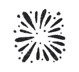 Crayon doodle firework symbol. Hand drawn firework pencil sketch. Chalk color magic sparkle. Crayon texture burst. Vector illustration on white background.