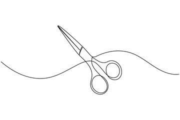 Simple scissors outline continuous line drawing isolated on white background