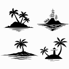 Set of vector silhouettes of palm trees.