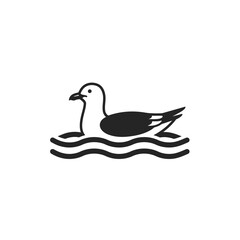 Obraz premium Simple graphic of a gull swimming in wavy water art silhouette