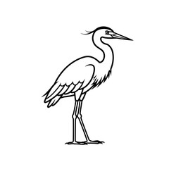 Fototapeta premium Stylized outline drawing of a standing heron bird silhouette