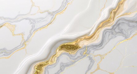 Elegant white marble texture with flowing golden veins and subtle glitter accents