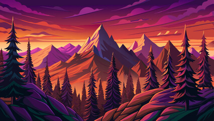 Serene landscape of volcanic mountain glowing in morning light vector. Ideal for nature, travel, wilderness, and peaceful scenery themes