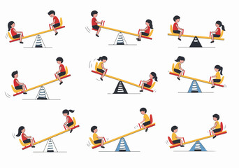 Children Playing on a Seesaw Pattern Illustration
