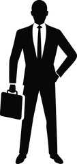 Isolated Silhouette of Young Entrepreneur with Briefcase in Hand