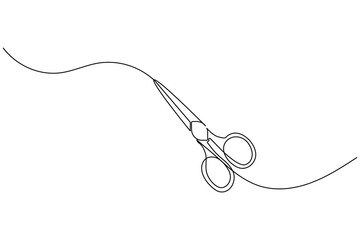 Simple scissors outline continuous line drawing isolated on white background