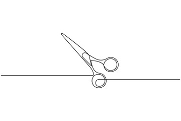 Simple scissors outline continuous line drawing isolated on white background