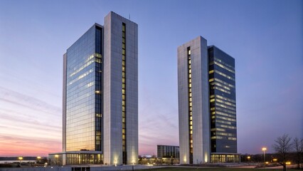 Twin Office Towers at Dusk