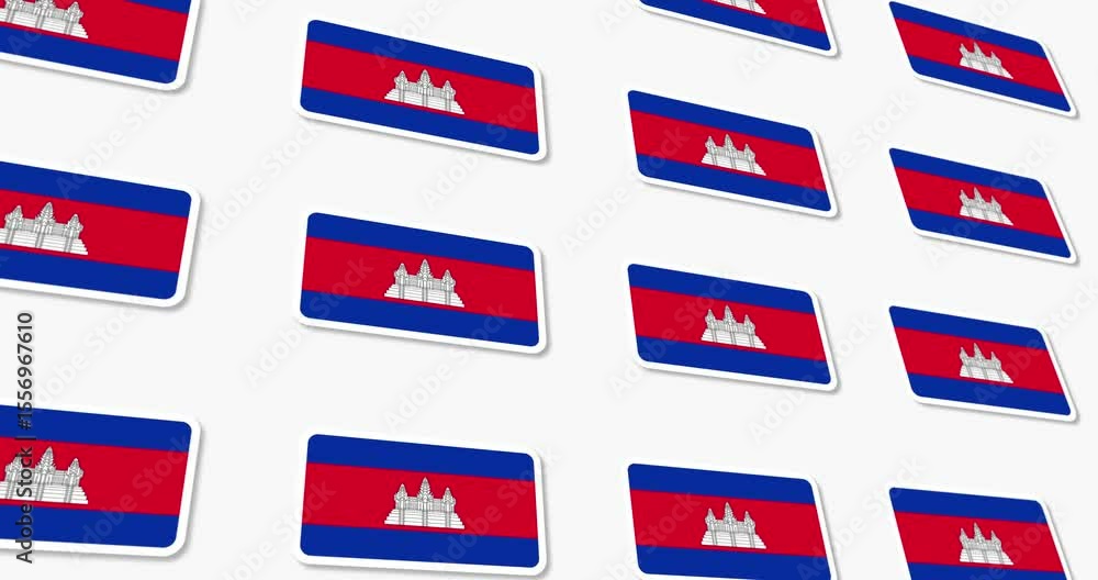 Aufkleber animated cambodian flag design with rounded edges intertwining with each other in black and white.