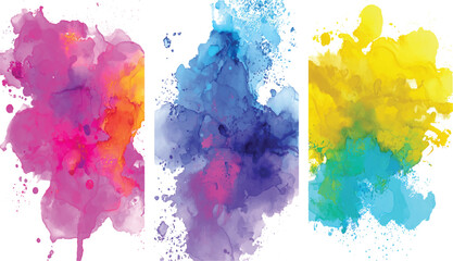 abstract colorful watercolor splatters set of twelve, soft watercolor splash stain colorful texture transparent background 