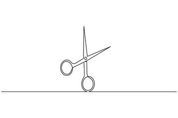 Simple scissors outline continuous line drawing isolated on white background