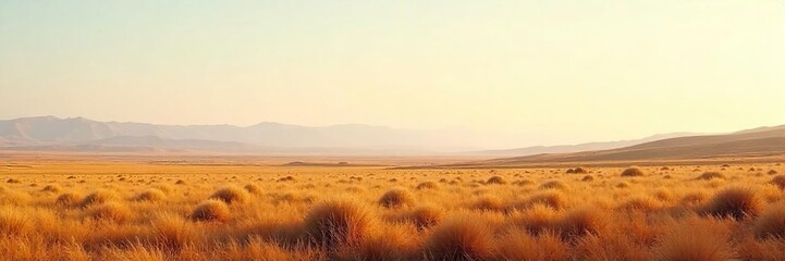 Fototapeta premium Limitless Prairie Awe-Inspiring Landscape of Endless Plains Stretching to a Hazy Horizon under a Pale Sky, Evoking a Sense of Openness and Vast Possibility.