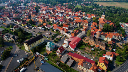 Aerial Panorama View Of The Old Town Of The City Vacha in Germany on a sunny spring day