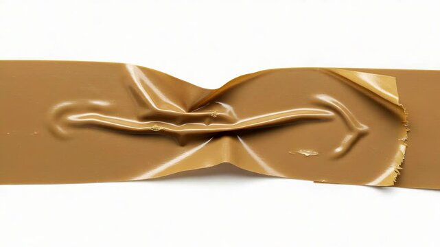 Brown Wrinkled Packing Tape on White Background Close Up Studio Shot