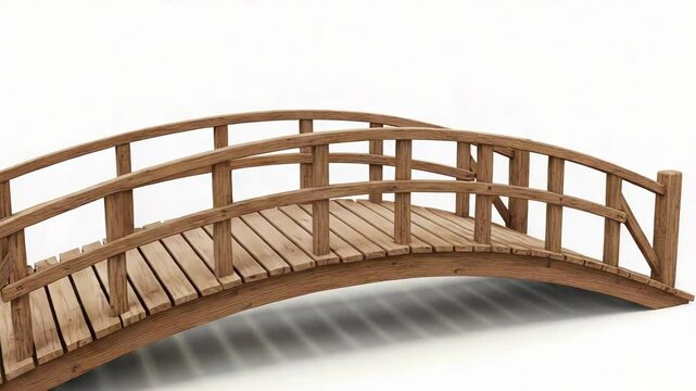 Brown Wooden Arched Bridge Isolated on White Background Seamless Decorative Structure