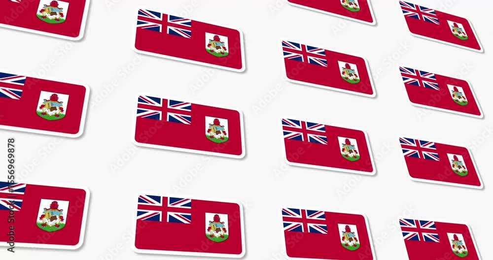 Poster bermuda flags with rounded edges moving in an intertwined manner on a white background and a black b