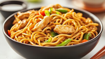 Delicious Chicken Noodles Stir-Fry with Colorful Vegetables