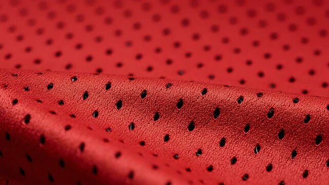 Close-Up of Bright Red Sports Jersey Fabric with Perforated Texture for Breathability and Performance