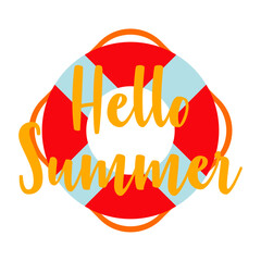 Concepto de vacaciones y viajes. Texto hello summer con anillo salvavidas © teracreonte