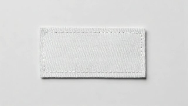 Close Up White Fabric Label with Stitched Border for Clothing and Branding on a Clean Background