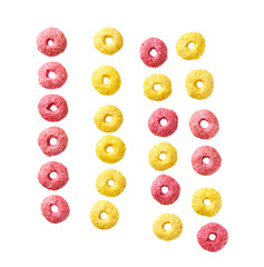 corn rings and strawberry rings rings isolated on white background top view. colorful corn rings .
