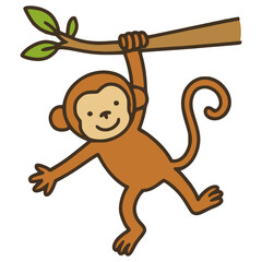 cute monkey hanging on a tree hand drawn cartoon animal flat color vector illustration template design