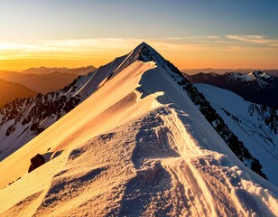 sunset over the snow covered mountains