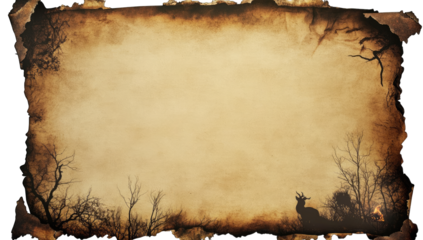 Aged parchment with silhouette deer and trees