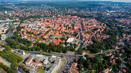 Aerial view on a sunny noon of the old town in the city Göttingen in Germany