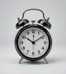 Classic Black Alarm Clock Isolated on White – Retro Wake-Up Time