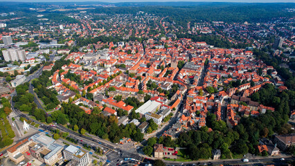 Aerial view on a sunny noon of the old town in the city Göttingen in Germany