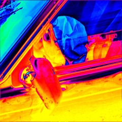 colapsed airbag in the crashed car.  Thermal photography