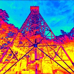 Steel construction of viewtower.  Thermal photography