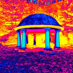 Old gazebo in a city park. Thermal photography