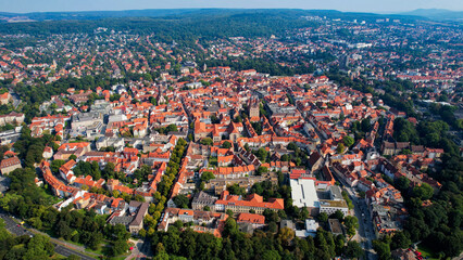 Aerial view on a sunny noon of the old town in the city Göttingen in Germany
