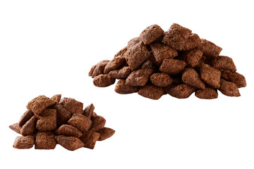 heap of chocolate pillows isolated on white background .