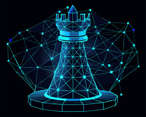 abstract technology background "Low Poly Wireframe Chess Rook Vector &ndash; Futuristic Digital Castle Illustration"