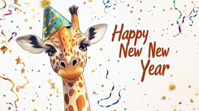 Cheerful giraffe party celebration cartoon style festive atmosphere whimsical environment close-up view playful concept