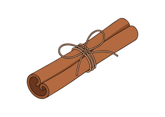 Cinnamon stick tied with twine on white background with copy space