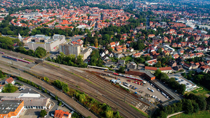 Aerial view on a sunny noon of the old town in the city Göttingen in Germany