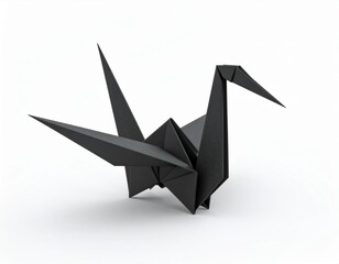 Black Origami Crane On White Background