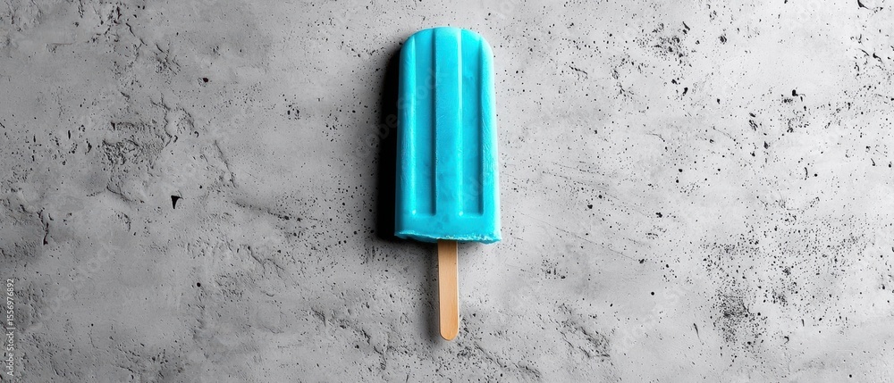Poster blue popsicle on a wooden stick. the popsicle is rectangular in shape and has a smooth texture. it i