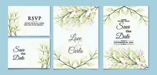 Watercolor Floral Wedding Invitation and RSVP Template Set