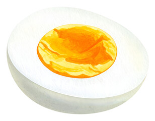 watercolor halved boiled egg with soft yolk on isolated background for breakfast food illustration and cooking ingredient design
