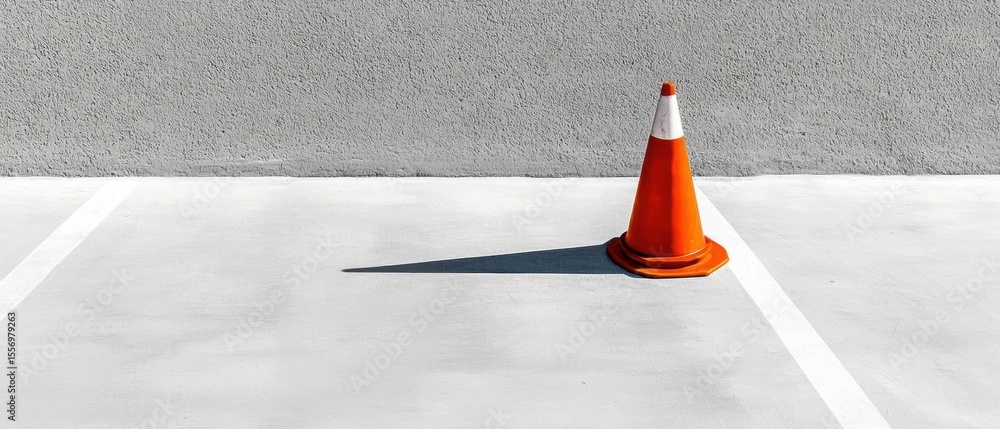 Poster orange traffic cone on a concrete surface. the cone is in the center of the image and is positioned 