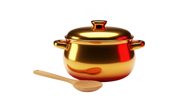 Golden Pot With Wooden Spoon 3d Render