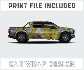 Yellow and Gray Car Wrap Design for Pickup Truck