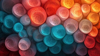 Abstract Cellular Forms: Interwoven Hues of Teal, Red, and Orange