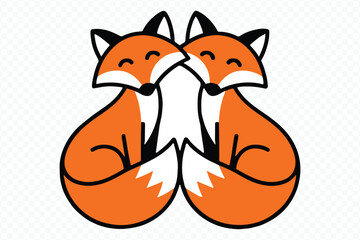adorable fox pair vector hugging each other, whimsical cartoon wildlife illustration for nursery prints and kids decor
